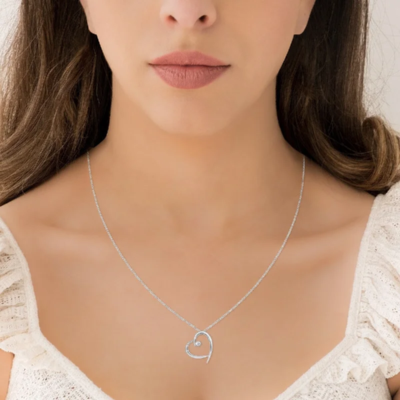 custom nameplate necklace -Diamond Heart Pendant in 10K White Gold