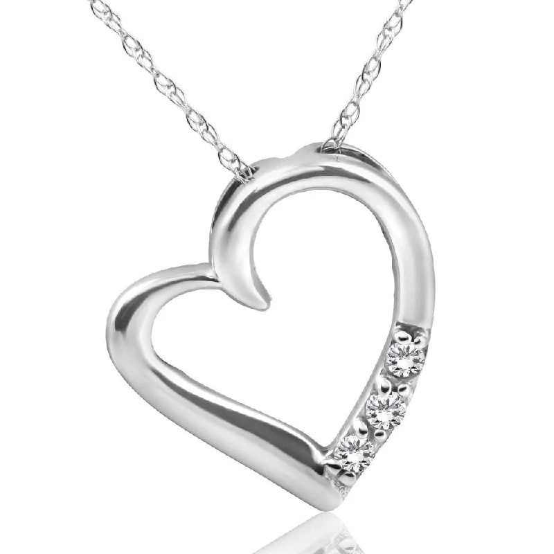 choker necklace for girls -Diamond Heart Pendant Necklace 3-Stone White Gold