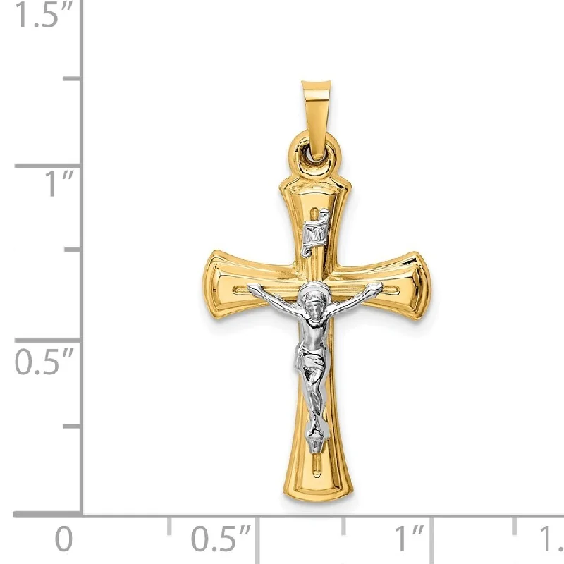 sterling silver heart necklace -Diamond2Deal 14k White and Yellow Gold INRI Hollow Crucifix Pendant (L- 34 mm, W- 17 mm)