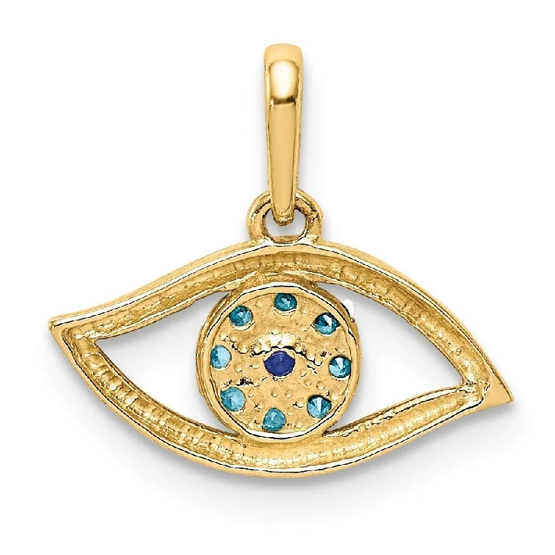 infinity symbol necklace for couples -Diamond2Deal 14K Yellow Gold Blue CZ Eye Pendant