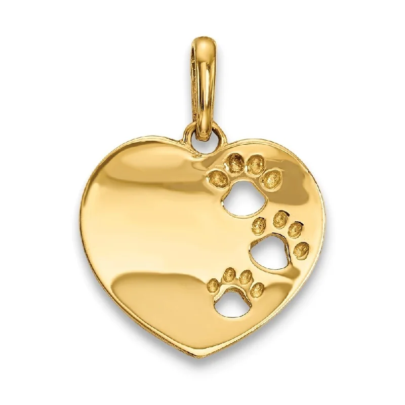 birthstone necklace for birthday gifts -Diamond2Deal 14K Yellow Gold Heart with Pawprints Pendant