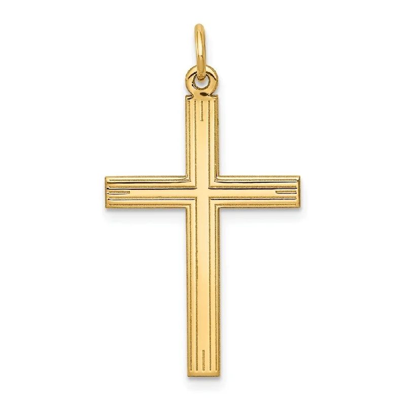 religious cross necklace for men -Diamond2Deal 14K Yellow Gold Laser Designed Cross Pendant (L- 32 mm, W- 17 mm)