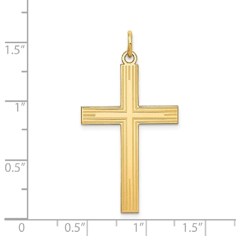 unique necklace for men -Diamond2Deal 14K Yellow Gold Laser Designed Cross Pendant (L- 39 mm, W- 22 mm)