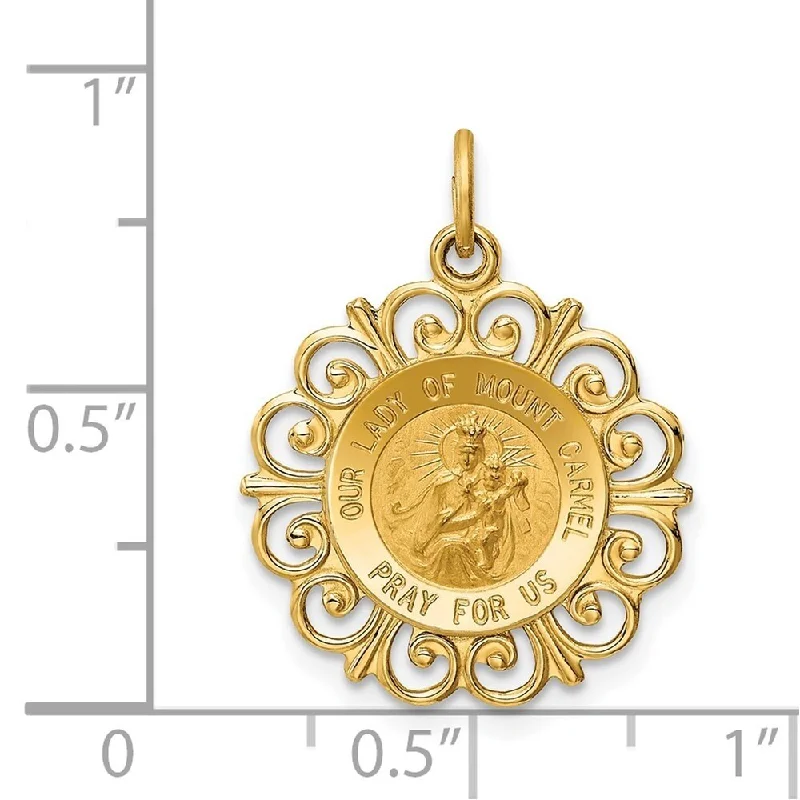 tribal style necklace for men -Diamond2Deal 14K Yellow Gold Our Lady of Mt. Carmel Medal Pendant (L- 24 mm, W- 19 mm)