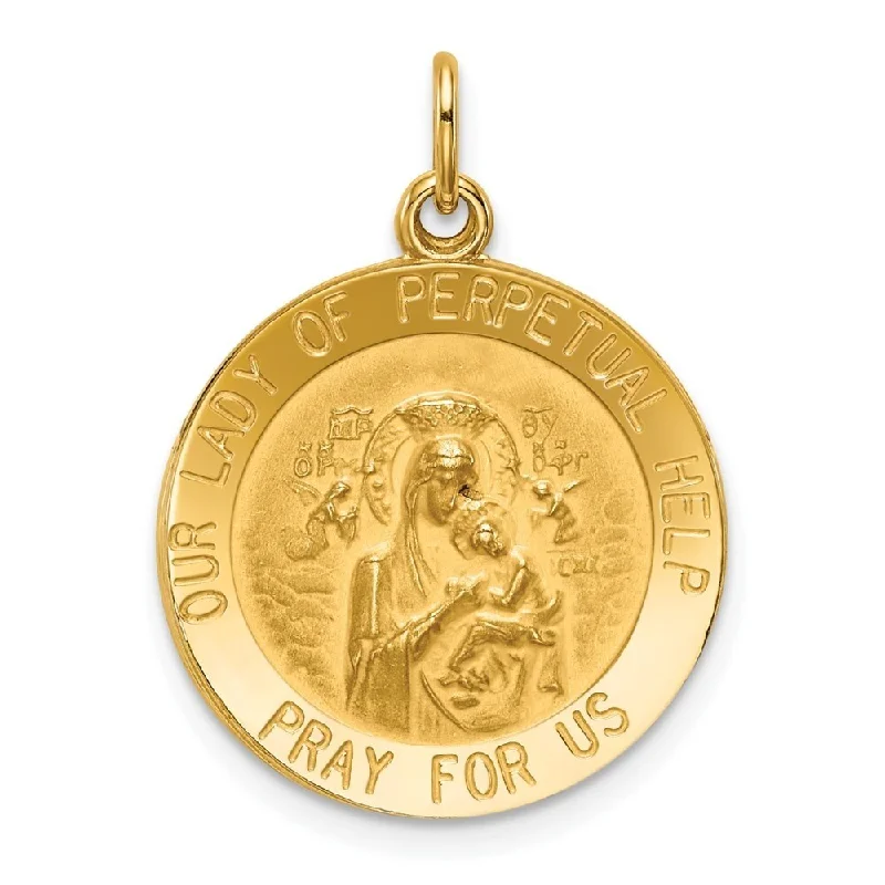 thick chain necklace for men -Diamond2Deal 14K Yellow Gold Our Lady of Perpetual Help Medal Pendant (L- 25 mm, W- 18 mm)