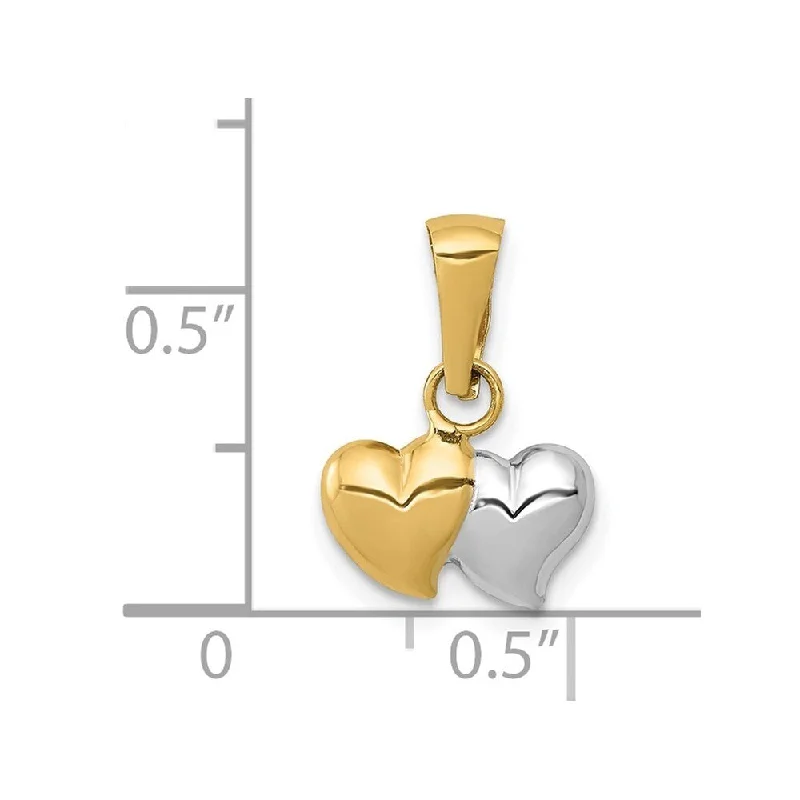 gold necklace for women -Diamond2Deal 14K Yellow Gold Rhodium Plated Polished Two Heart Pendant (L- 15 mm, W- 11 mm)