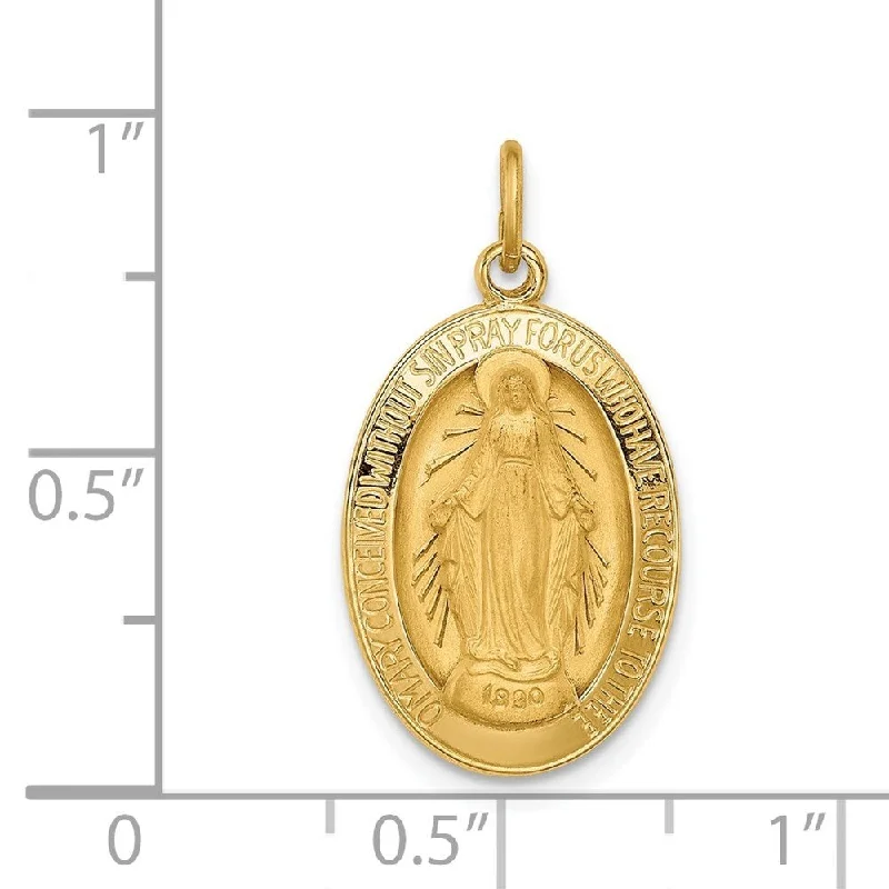 diamond pendant necklace -Diamond2Deal 14K Yellow Gold Satin 3-D Oval Miraculous Medal Pendant (L- 0.96 Inch, W- 0.51 Inch)