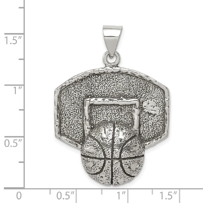 two-tone necklace for women -Diamond2Deal 925 Sterling Silver Antiqued and Textured Basketball with Backboard Pendant