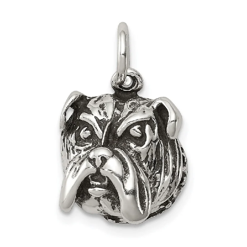 anniversary gift necklace for her -Diamond2Deal 925 Sterling Silver Antiqued Bull Dog Pendant (L- 15 mm, W- 13 mm)