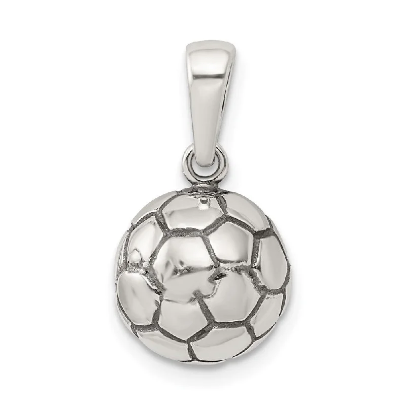 casual necklace for men -Diamond2Deal 925 Sterling Silver Antiqued Soccer Ball Pendant (L- 20 mm, W- 10 mm)