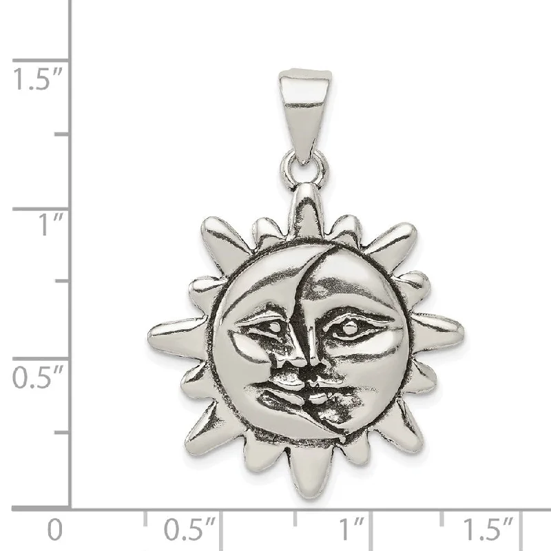 luxury gold necklace for women -Diamond2Deal 925 Sterling Silver Antiqued Sun and Half Moon Face Pendant