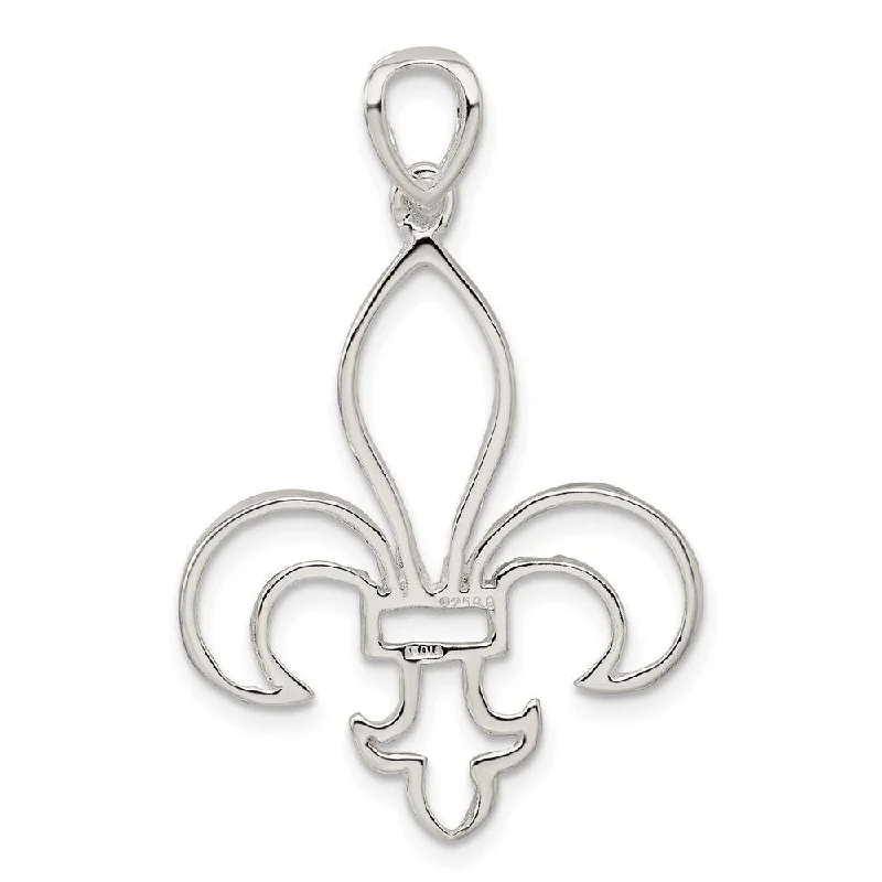 delicate gold necklace for daily wear -Diamond2Deal 925 Sterling Silver Cut-Out Fleur de Lis Pendant (L- 40 mm, W- 26 mm)