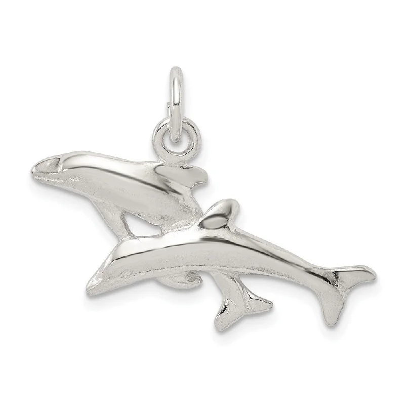 men’s leather necklace with pendant -Diamond2Deal 925 Sterling Silver Dolphins Pendant (L- 35 mm, W- 30 mm)