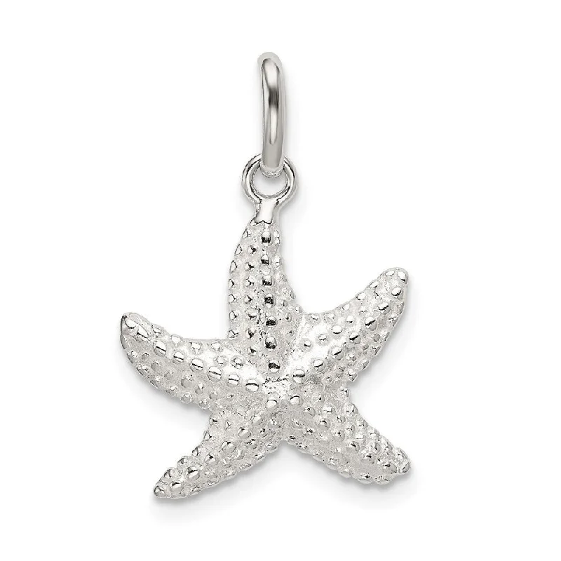 snake chain necklace for men -Diamond2Deal 925 Sterling Silver Polished and Textured Starfish Pendant (L- 26 mm, W- 16 mm)