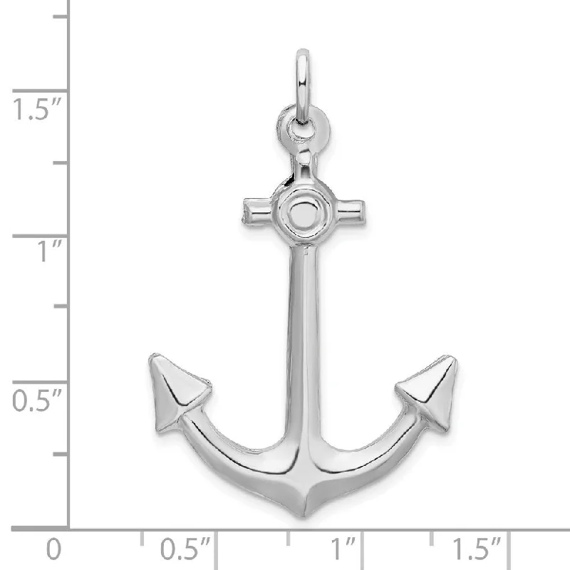 polished silver necklace for men -Diamond2Deal 925 Sterling Silver Rhodium Plated Polished Anchor Charm and Pendant