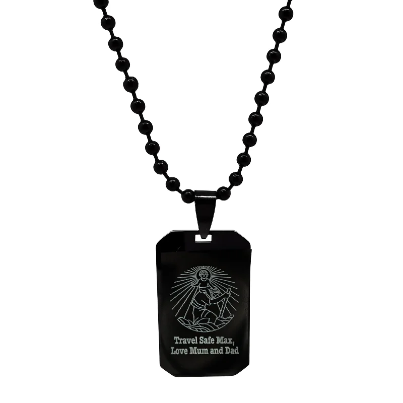 turquoise necklace for men -Dog Tag Black Steel St Christopher Necklace