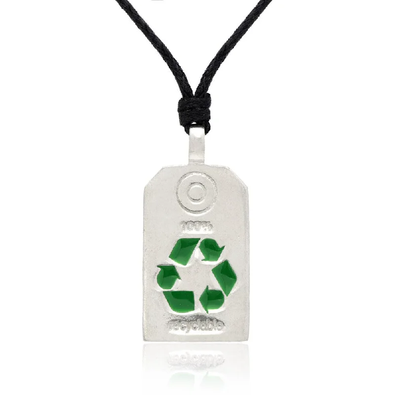 simple necklace for special occasions -Dolce Giavonna Green Enamel Recycling Themed Necklace