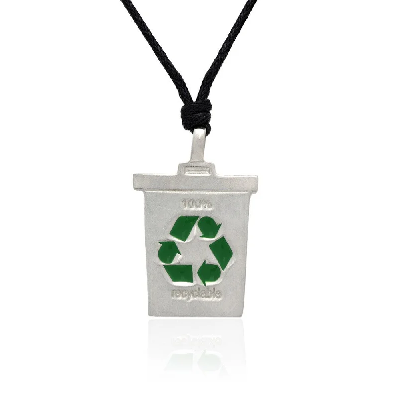 small pendant necklace for men -Dolce Giavonna Green Enamel Recycling-themed Pendant Necklace