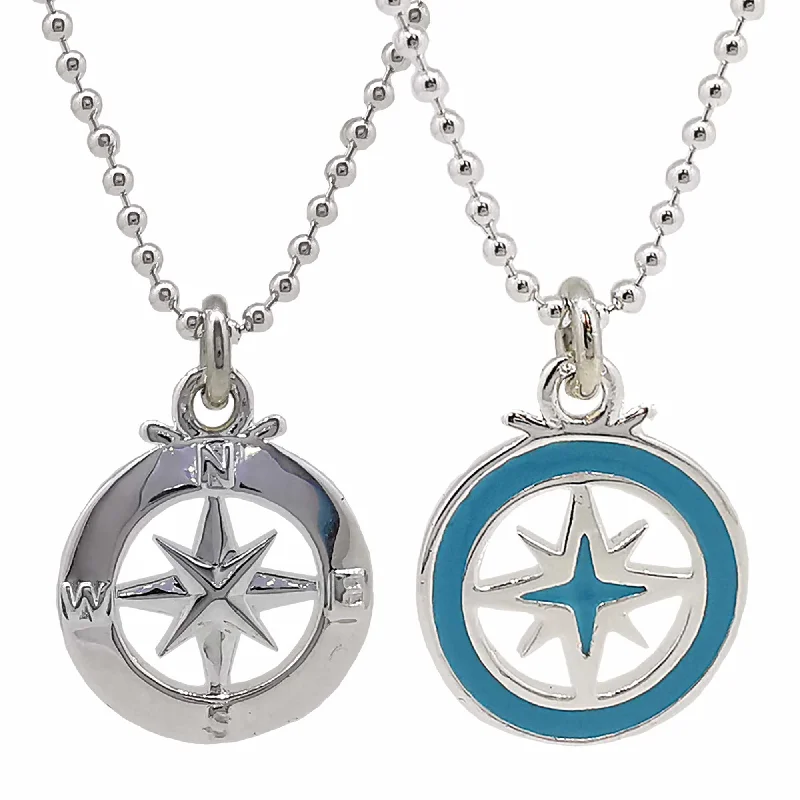 silver heart necklace for women -Enamel Outline Compass Small St Christopher Silver Necklace