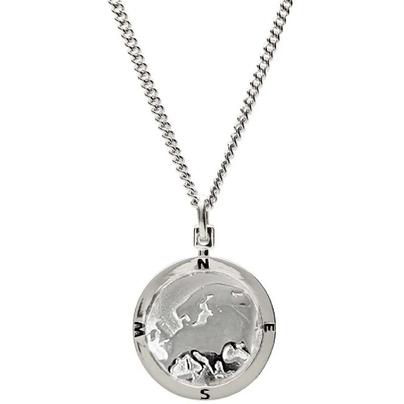 sterling silver heart pendant for women -Europe Map Globe Personalised St Christopher - Silver Chain