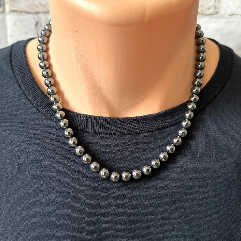 diamond pendant necklace -Hematite Mens Beaded Necklace