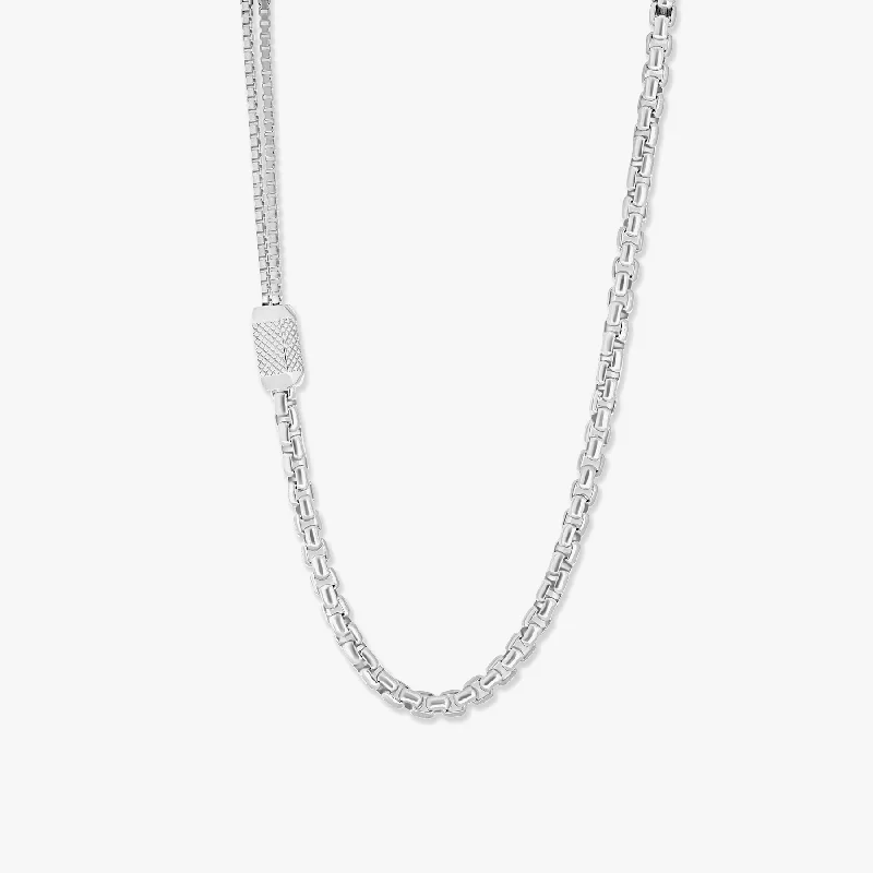 personalized charm necklace for moms -Hexade Box Chain Necklace In Rhodium Plated Silver