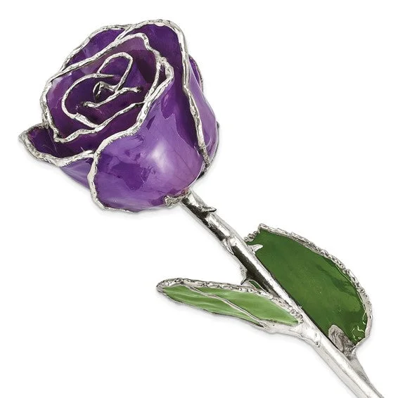 cute pendant necklace for kids -Lacquer Dipped Silver Trimmed Purple Natural Rose