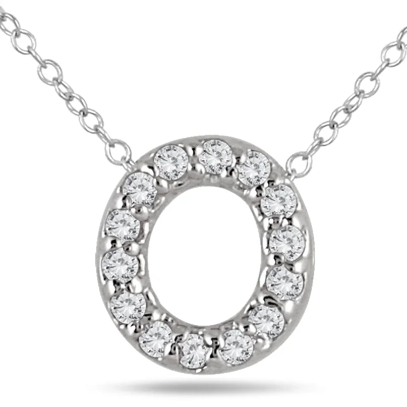 gothic style necklace for men -Marquee 1/10 Carat TW O Initial Diamond Pendant in 10K White Gold