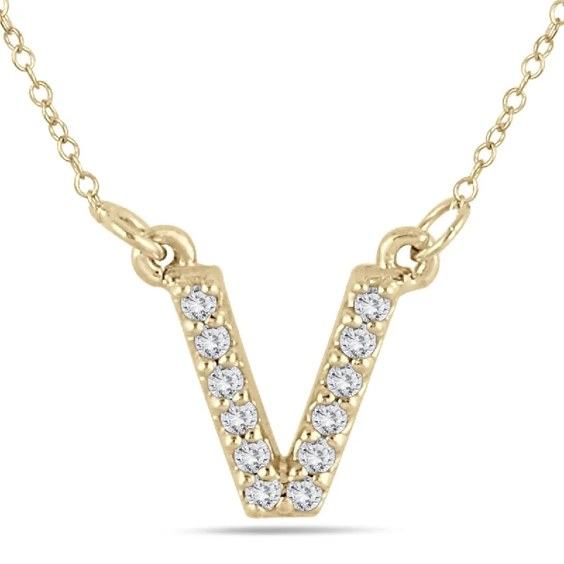 silver and gold necklace for layering -Marquee 1/10 Carat TW V Initial Diamond Pendant in 10K Yellow Gold