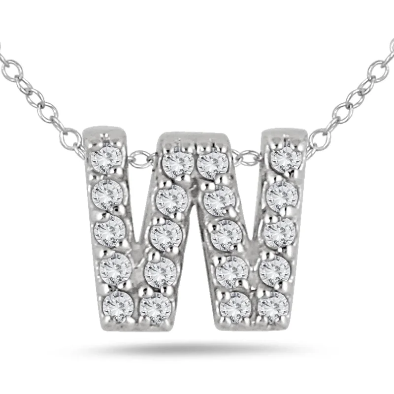 long pendant necklace for women -Marquee 1/6 Carat TW W Initial Diamond Pendant in 10K White Gold