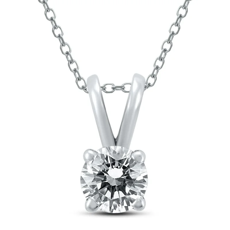 custom letter necklace for girls -Marquee 14K White Gold 1/10 Carat Basket Set Diamond Solitaire Pendant