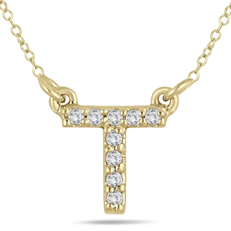 luxury diamond necklace for men -Marquee T Initial Diamond Pendant in 10K Yellow Gold