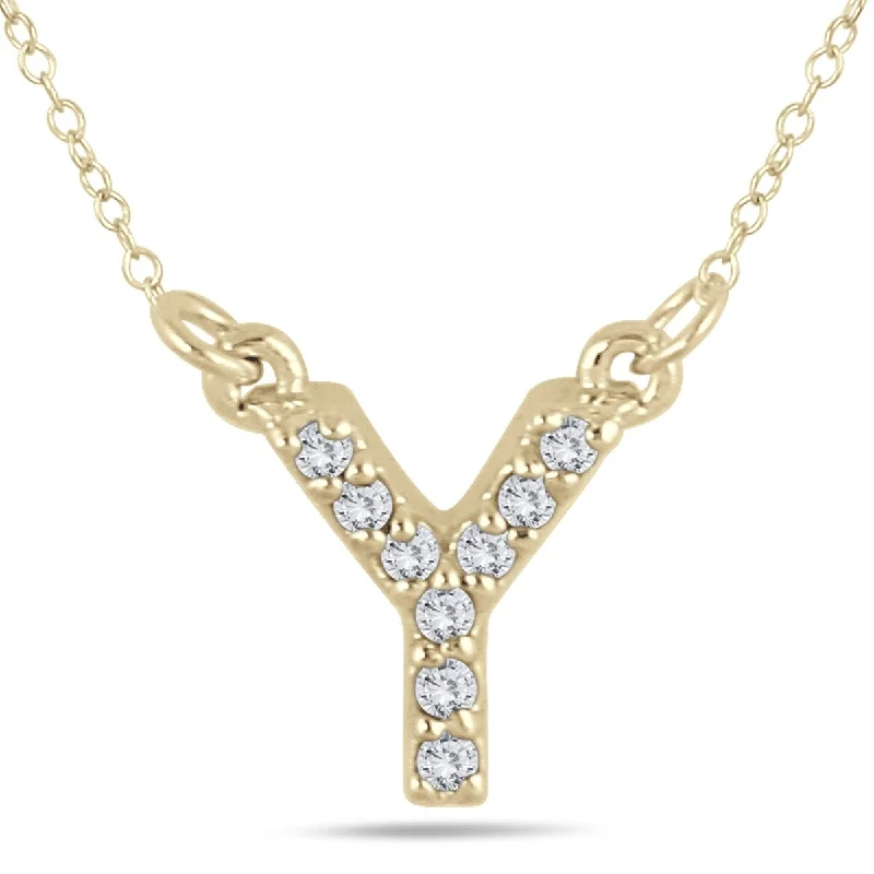 rose gold necklace for bridesmaids -Marquee Y Initial Diamond Pendant in 10K Yellow Gold