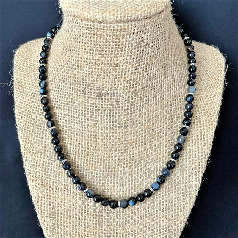 choker necklace for girls -Mens Black Sardonyx 6mm Necklace