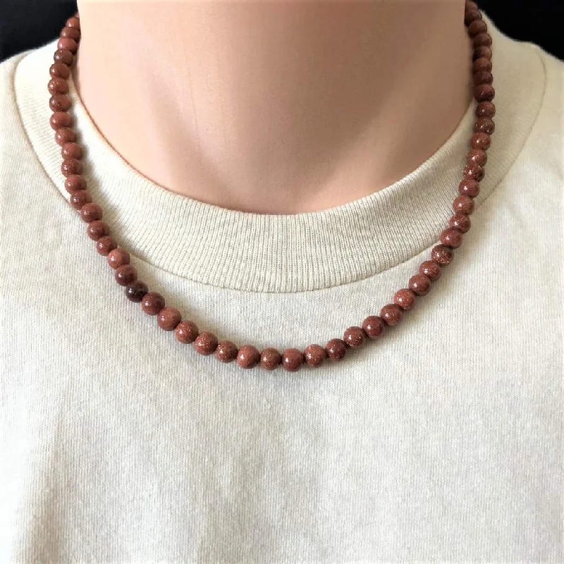 tribal style necklace for men -Mens Goldstone Beaded Necklace