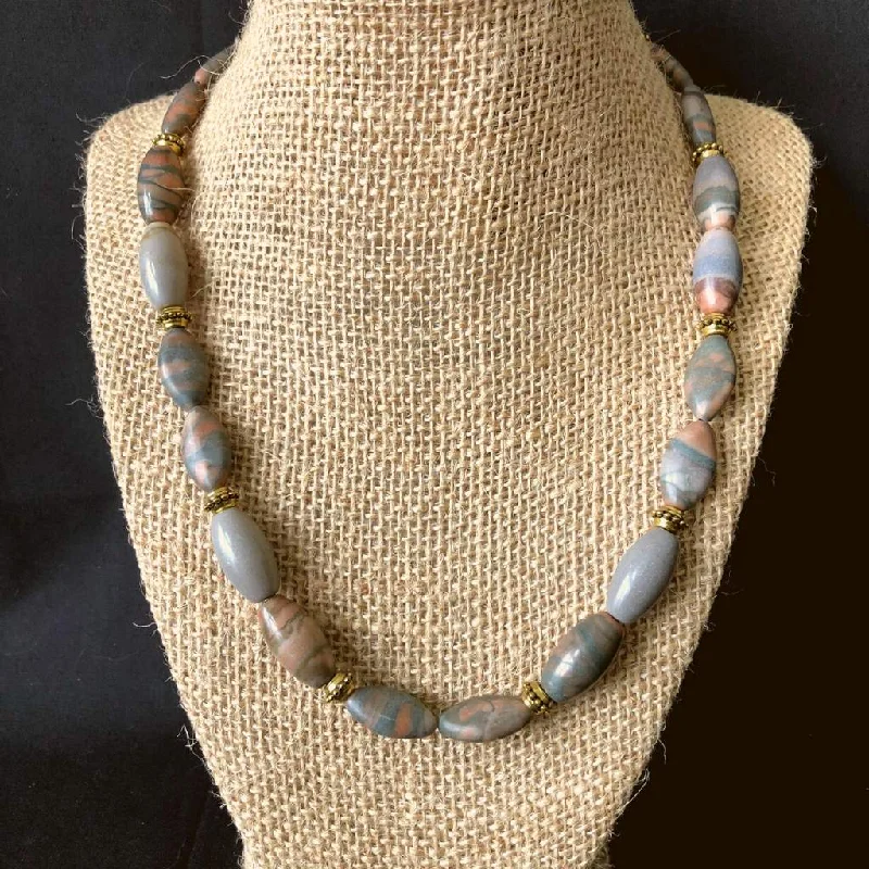 birthstone necklace for women -Mens Grey and Brown Stone Beaded Necklace