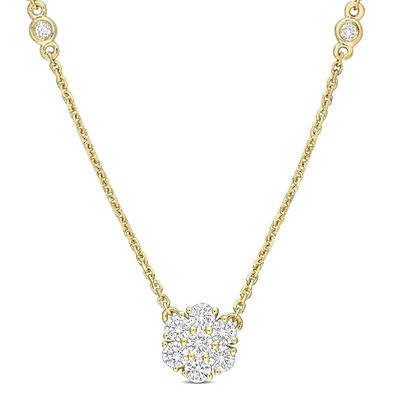 pearl and silver necklace for women -Miadora 1/2ct TDW Diamond Floral Cluster Necklace 14k Yellow Gold