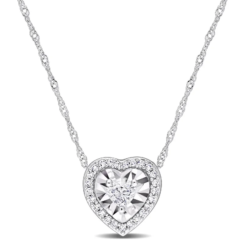 small pendant necklace for men -Miadora 1/4ct TW Heart Round Diamond Necklace 14k White Gold