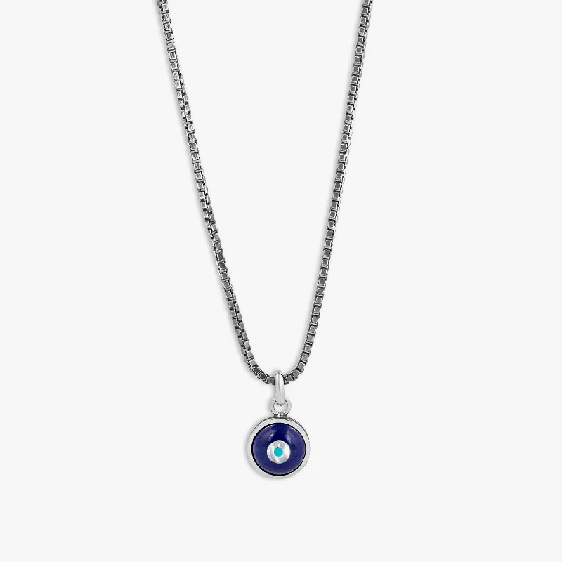 custom letter necklace for girls -Milos Evil Eye Necklace In Palladium With Blue Resin & Pearl