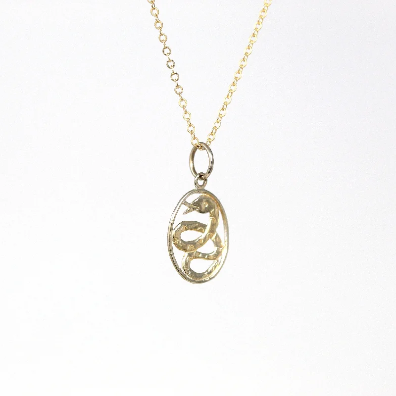 sterling silver necklace for men -Modern Snake Charm - Estate 18k 750 Yellow Gold Figural Coiled Serpent Necklace Pendant - Circa 2000's Era Dainty Oval Fine Animal Jewelry