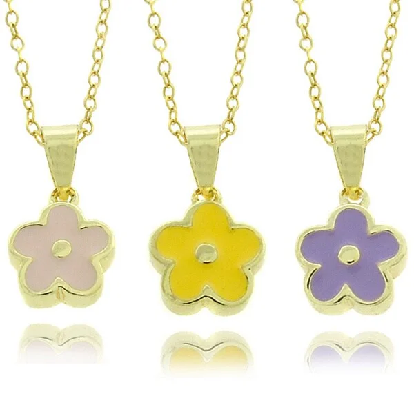 long necklace for layering -Molly and Emma 14k Gold Overlay Children's Enamel Flower Necklace