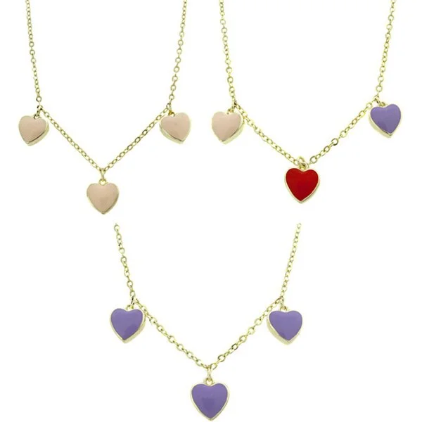 casual necklace for men -Molly and Emma 14k Gold Overlay Children's Enamel Hearts Dangle Necklace