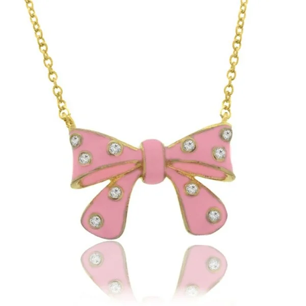 custom engraved necklace for women -Molly and Emma 18k Gold Overlay Children's CZ and Enamel Bow Necklace