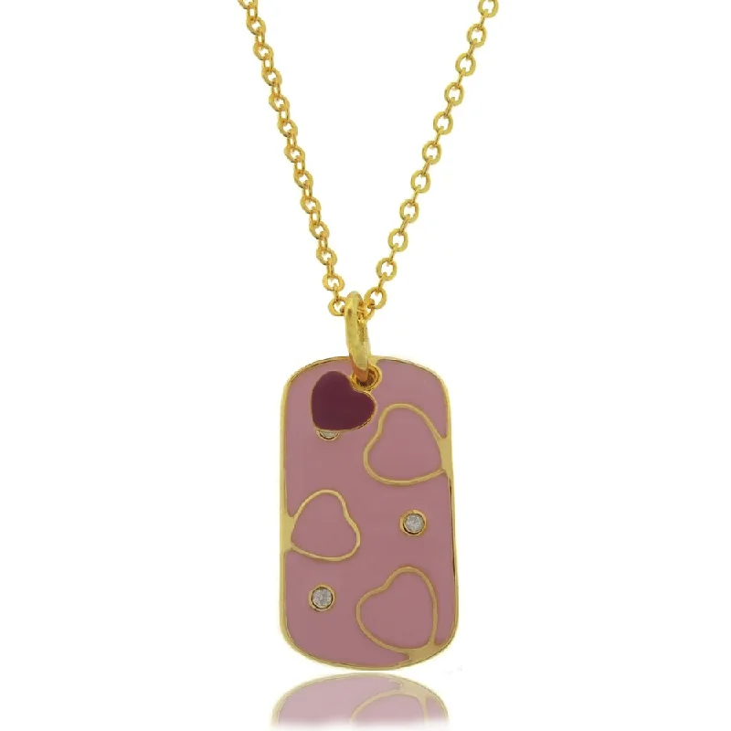 custom birthstone necklace for women -Molly and Emma 18k Gold Overlay Children's CZ and Pink Enamel Necklace