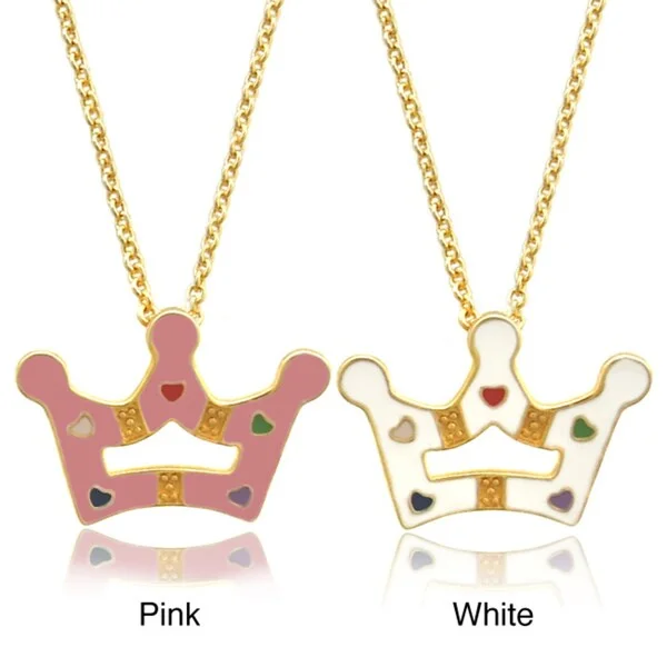 vintage-inspired necklace for women -Molly and Emma 18k Gold Overlay Children's Enamel Crown Necklace