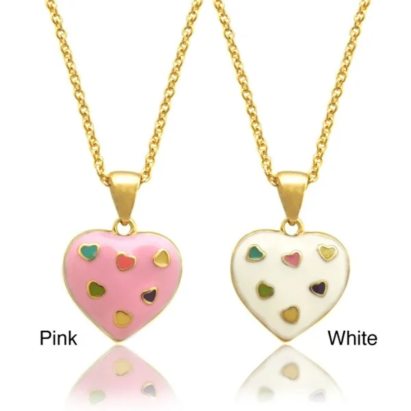 gemstone necklace for women -Molly and Emma 18k Gold Overlay Children's Enamel Heart Necklace