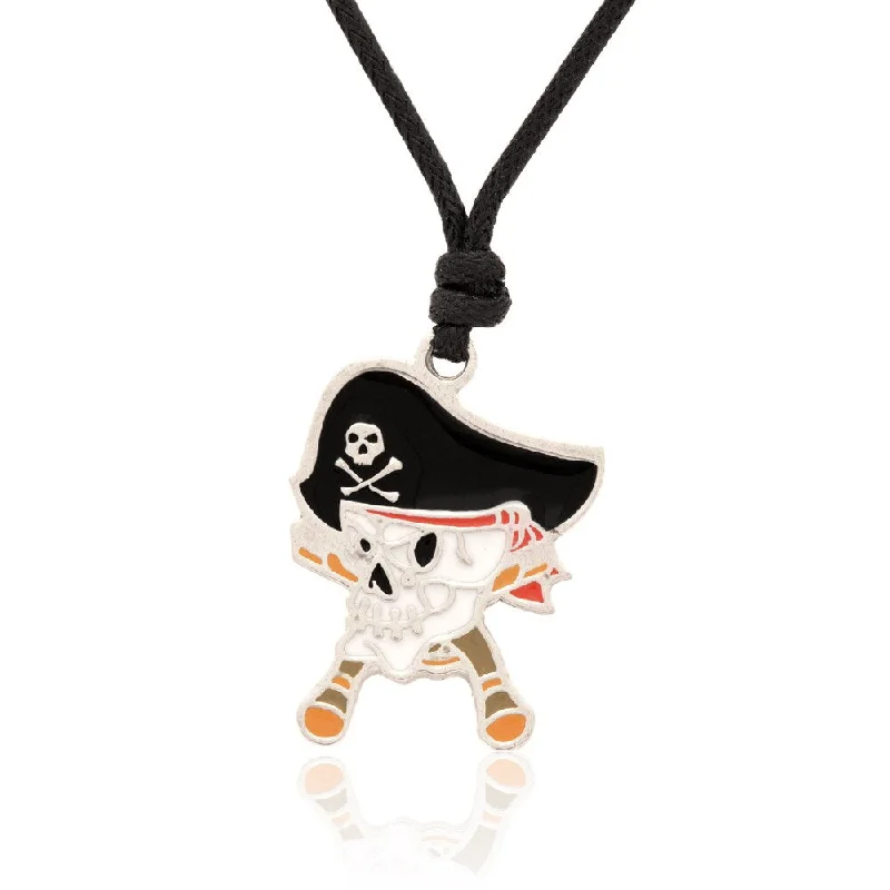 best necklace for layering -Molly and Emma Black and White Enamel Pirate Skull and Crossbones Necklace