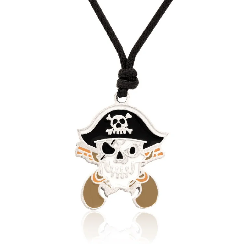 18k gold necklace for men -Molly and Emma Black and White Enamel Pirate Skull and Crossbones Necklace