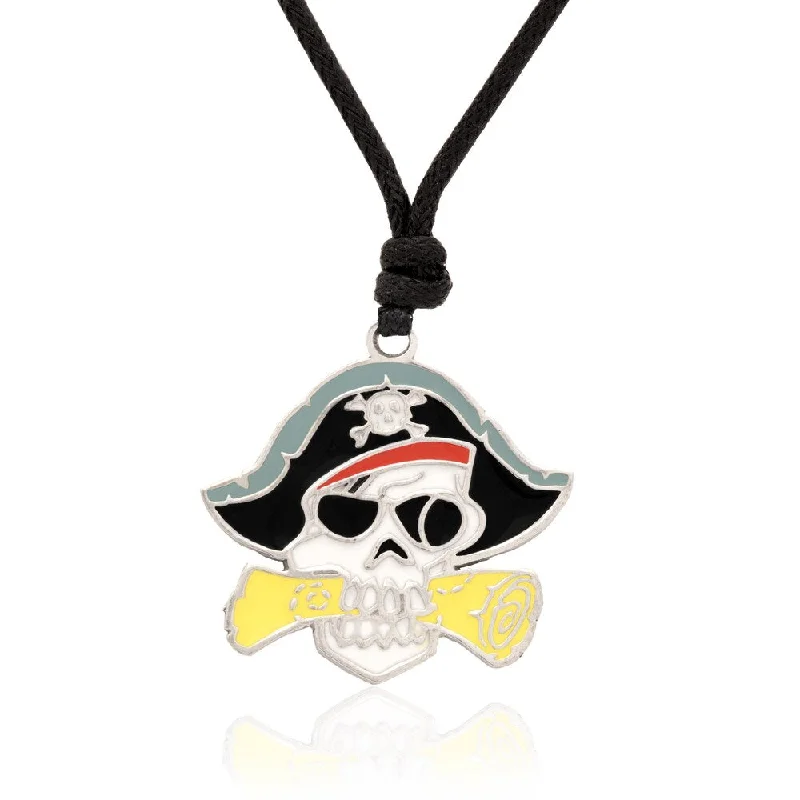 fashion statement necklace -Molly and Emma Black and Yellow Enamel Pirates Skull and Crossbones Necklace