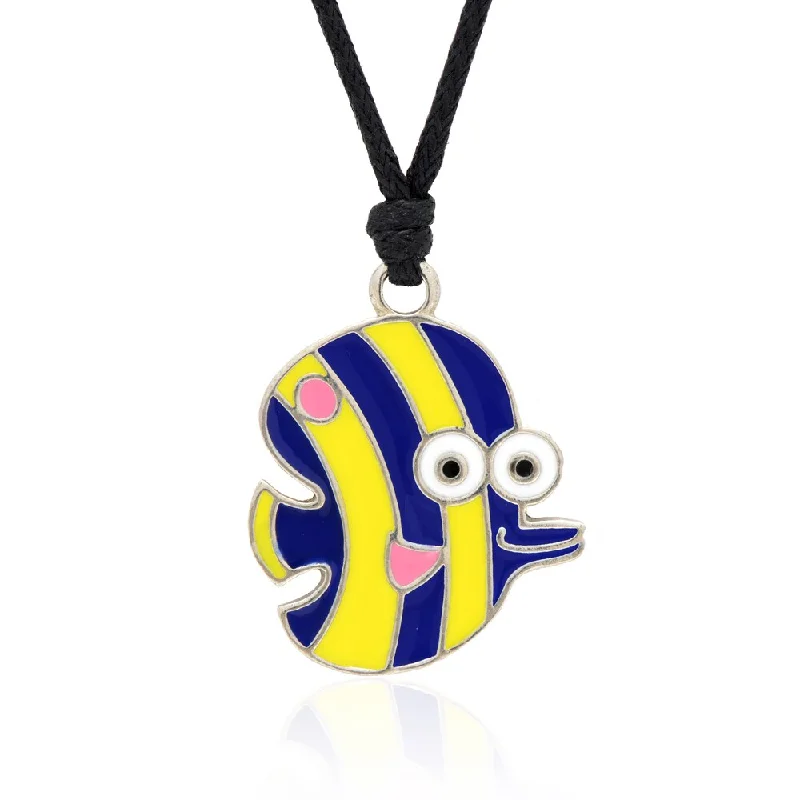 turquoise necklace for men -Molly and Emma Blue and Yellow Enamel Striped Fish Necklace